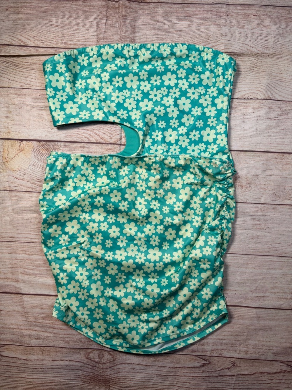 H&M Teal Micro Floral One-Piece Cutout Strapless Swimsuit and Swim Skirt